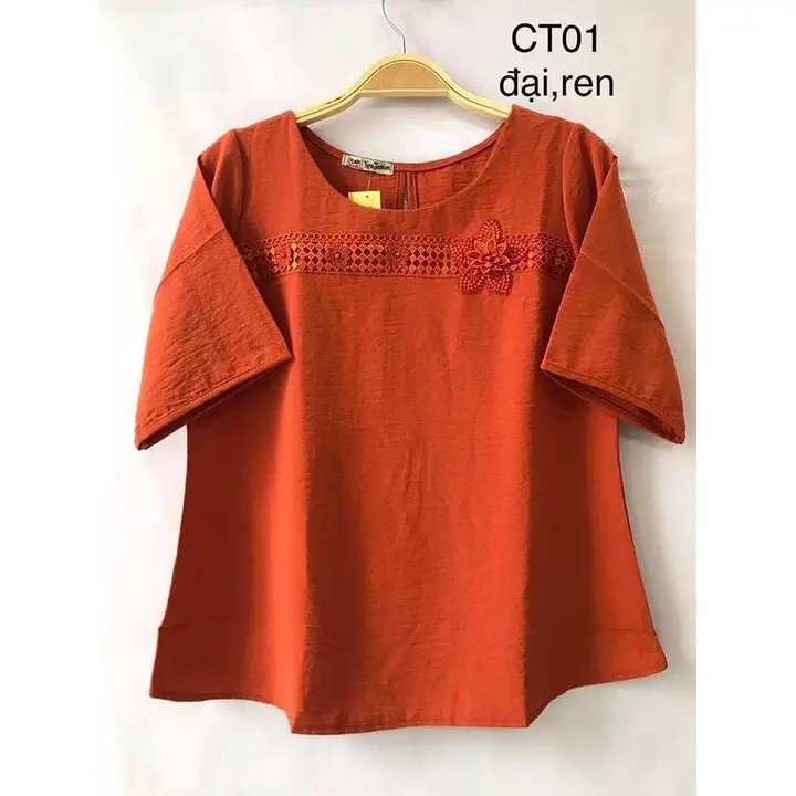 Áo Kiểu Thêu Hoa Vải Đũi, Thấm Hút Mồ Hôi Top Nữ Sơ Mi