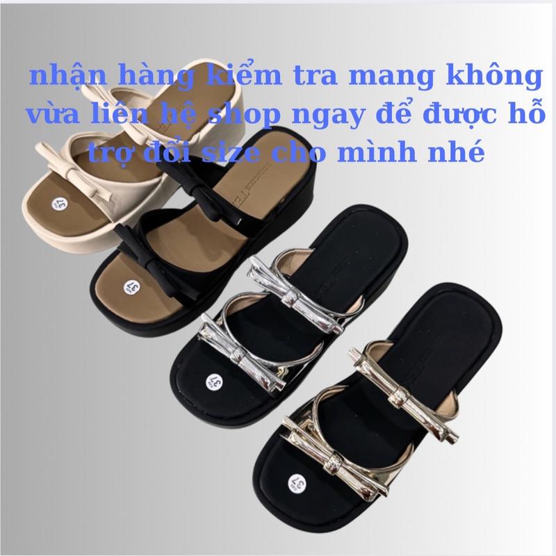 Vyshoesshop - Dép bánh mì nữ Bigsize (nhiễu xịn) - 2 nơ nhị xinh, đệm dép cực êm, đế cao cấp chống trơn trượt M439 - GiàY, Giày Bệt DéP Nhung Hoa sandal  nữ 7