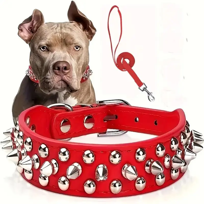 Rivet Dog Collar & No Tangle Leash Set, Adjustable Pet Studs Collar, Durable Dog Walking Equipment, Fashionable Pet Walking Essentials, Dog Accessories, Easter Gifts 5