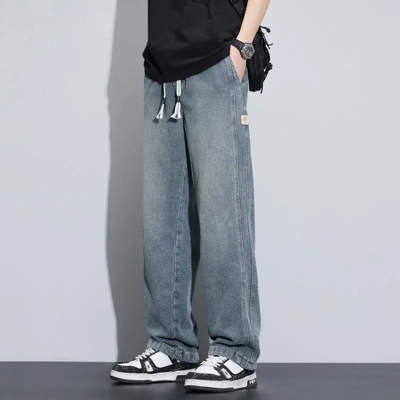 Star Pattern Denim Wide Leg Pants Men's Spring 2025 New American Style Spring and Autumn Casual Loose Straight Pants Jeans Men's Acid Wash standing  jeans raw  denim jean buckle  jeans relaxed  jeans levi straight  fit  jeans
