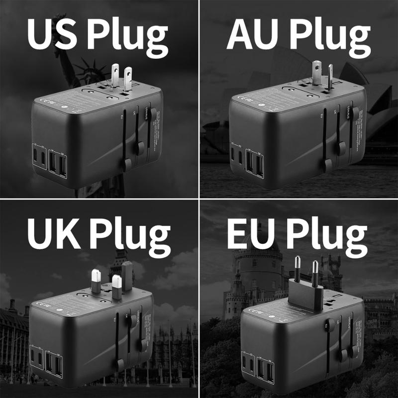 AIRDROPTECH GaN III PD 100W Universal Travel Adapter Wall Charger USB-A Type-C PD Fast Charging 3