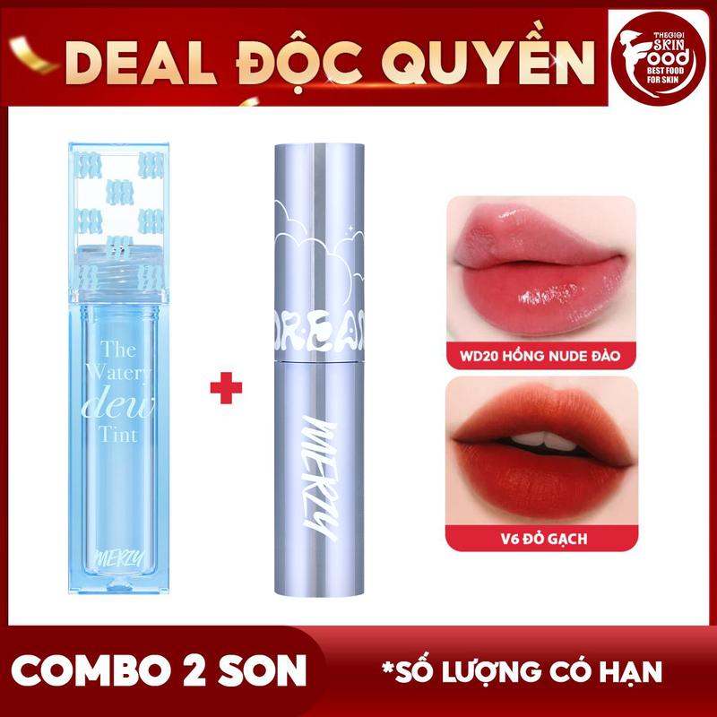 Combo Son Kem Lì Merzy Velvet Tint #V06 (Blue Dream Edition) + Son Tint Bóng Dạng Thạch Merzy The Watery Dew Tint Ver 4