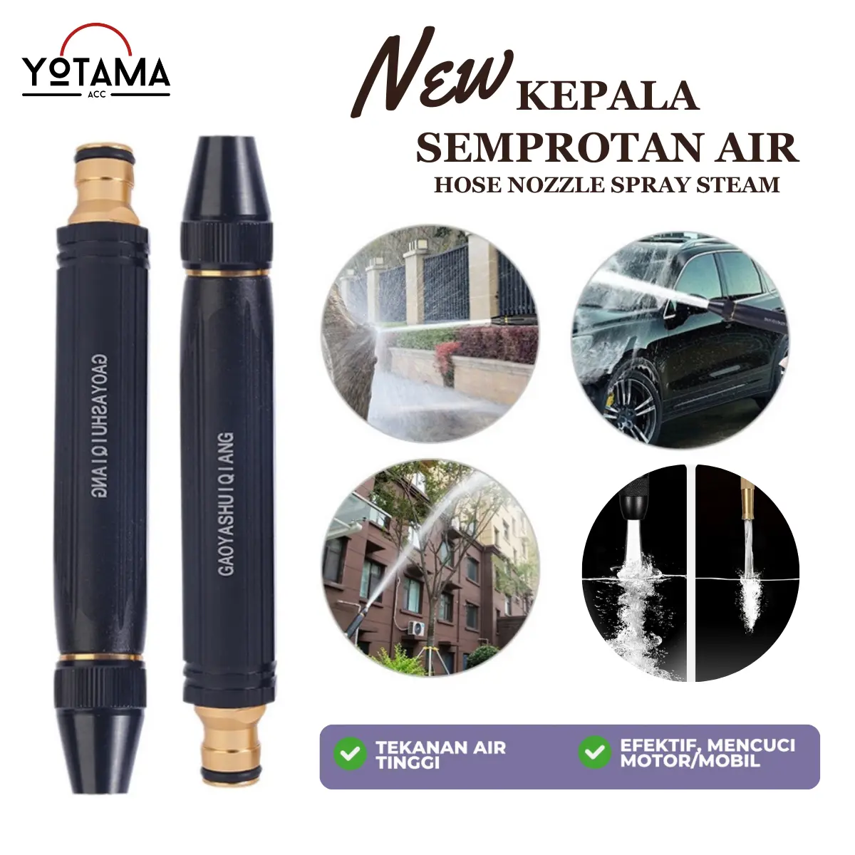 Kepala Semprotan Air Kuningan Hose Nozzle Spray Cuci Motor Mobil Penyiram Taman