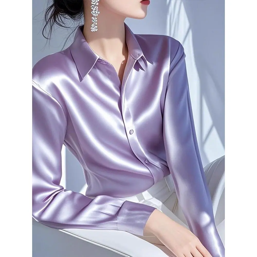 Áo Sơ Mi Cổ Áo Satin Thanh Lịch, Dành Cho Nữ, FK * K, Nâng Cấp Phong Cách Của Bạn