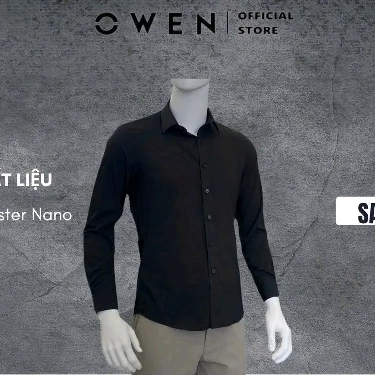 [Owen chính hãng] Sơ mi sợi Nano màu đen dài tay Body-RegularFit và Slim fit ôm,không nhăn
