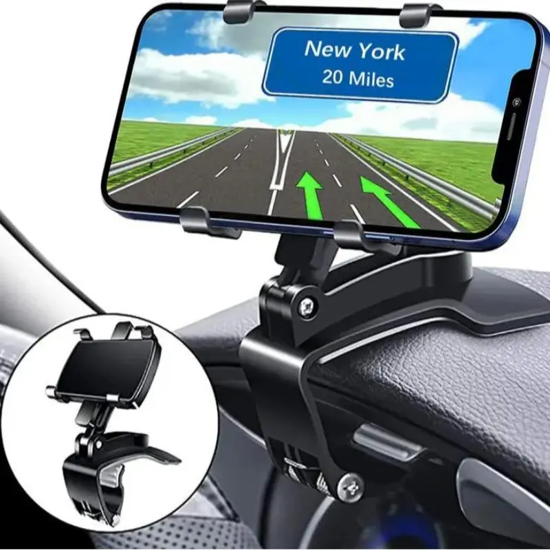 360 Degree Rotating Dashboard Car Phone Holder, Multifunctional One Hand Operation Clip Design Phone Holder, Car Accessories for 4-7 Inch Cell Phones