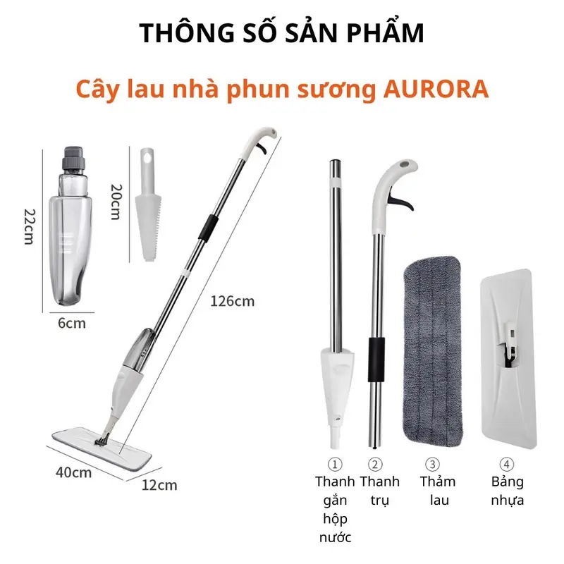 Cây lau nhà phun sương Aurora - Chổi lau nhà thông minh xoay 360 độ - Cây lau nhà thiết kế sáng trọng Lau Sàn Làm Sạch thùng nhựa abs có thể xoay Sheepskin Có tay cầm Cotton 7