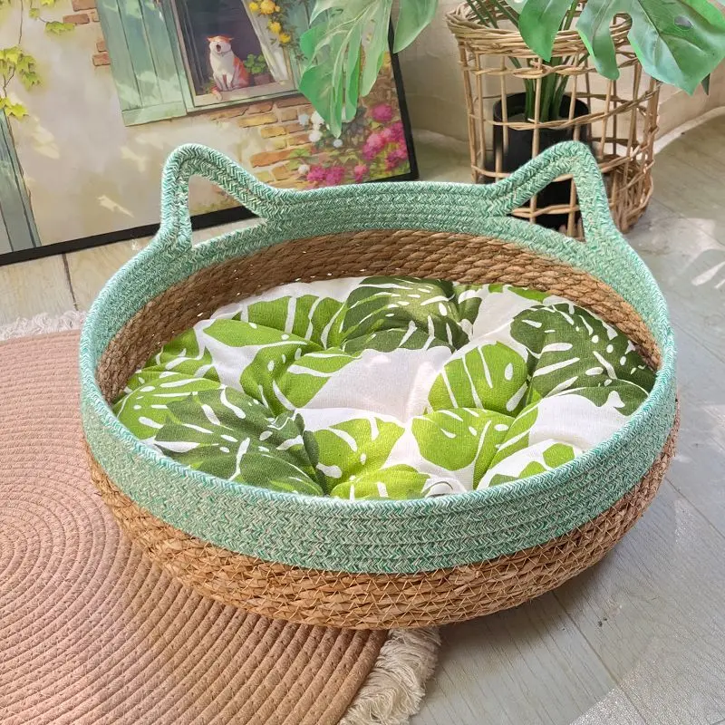 Tổ Mèo, tất cả các mùa, đệm cho thú cưng, tổ mát mẻ cho mùa hè, thích hợp cho mèo và thỏ, được làm bằng Mây, tổ ngủ, 2024 3