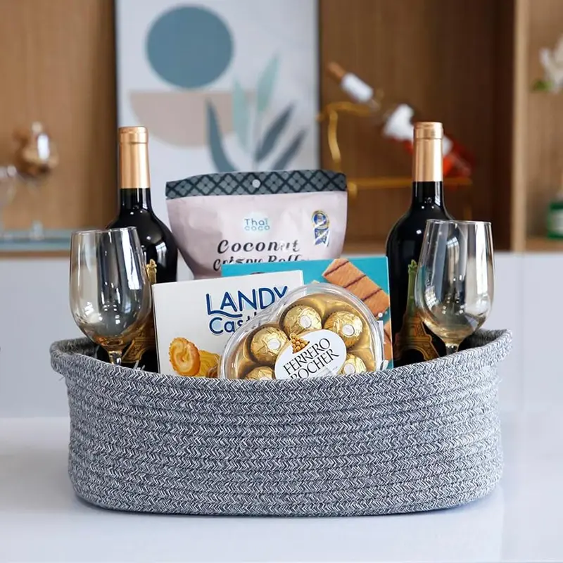 Woven Storage Basket, 1 Count Round Storage Basket with Handle, Durable Cosmetic Basket, Snack Basket, Home Organizer for Bathroom, Bedroom, Living Room, Balcony 4