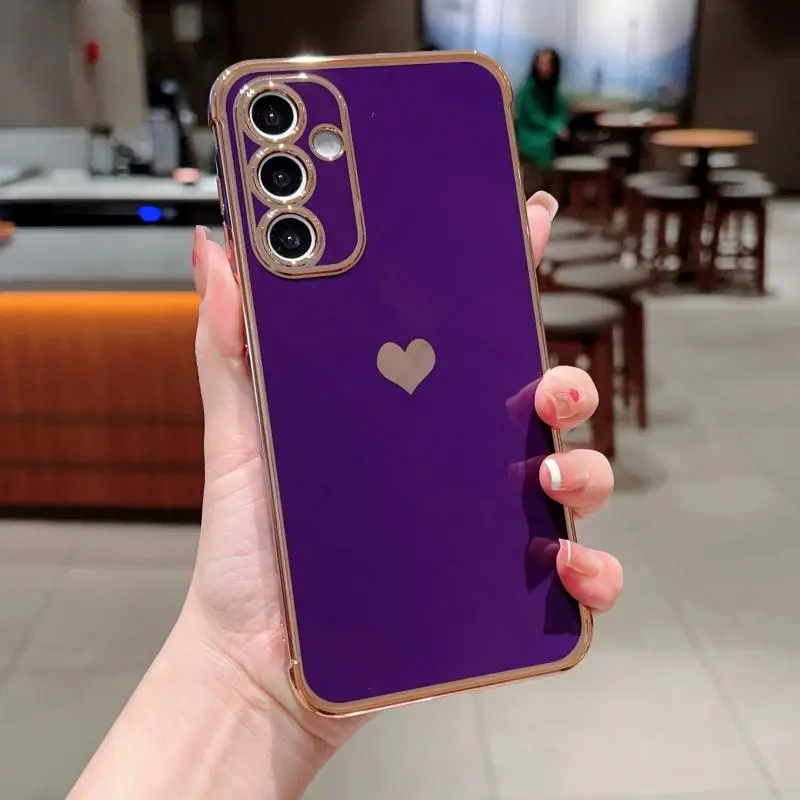 Heart Pattern Phone Case, Electroplated Phone Protective Cover, Phone Accessory Compatible with Samsung Galaxy A13 A14 A15 A16 A23 A24 A25 A26 A34 A35 A36 A52 A53 A54 A55, Casing