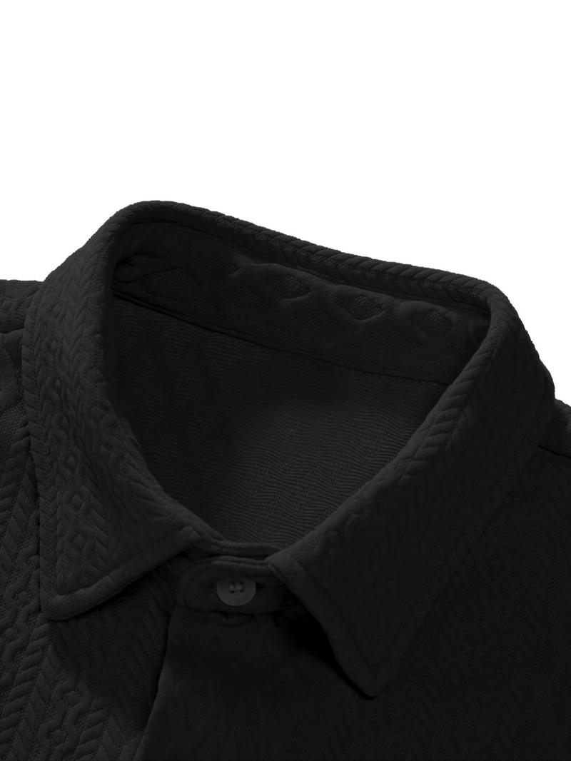 Product Introduction of Men's Solid Textured Button Front Shirt, Regular Fit Casual Short Sleeve Collared Top for Summer, Fashion Men's Clothes for Daily Wear 9