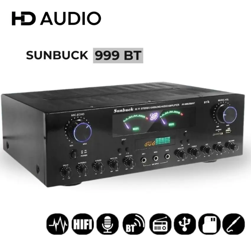 Amply Karaoke Bluetooth Sunbuck AV-999BT Công Suất 900W, Âmly Gia Đình Công Suất Lớn, 7 Kênh, Dễ Sử Dụng BH 12 Tháng