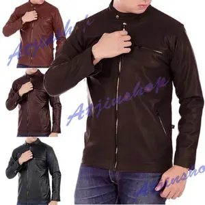Jaket Kulit Motor Semi Kulit Sintetik Pria Anti Air dan Angin Model Los Simple Man [ 3 Warna ]