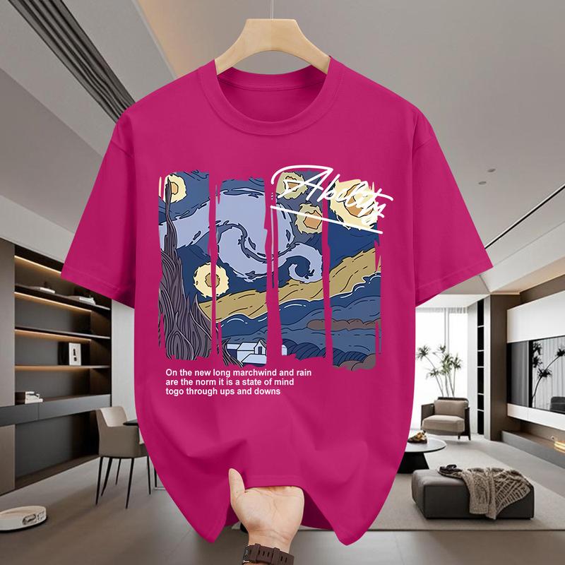 Product Introduction of Áo Thun Cotton Nam, ngắn Tay, Cổ Thuyền In Họa Tiết Minh Họa Nghệ Thuật Trừu Tượng 7