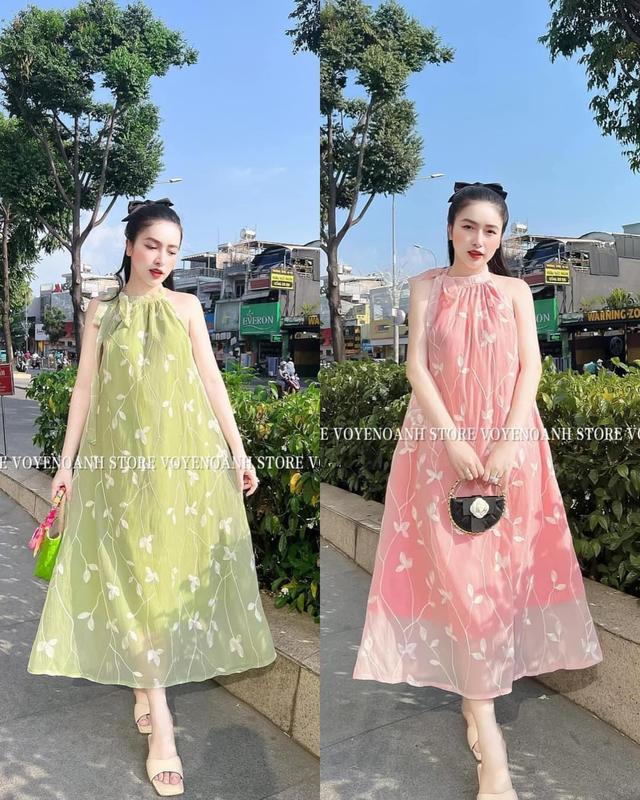 Váy Yếm Voan Thêu 2 Lớp Cổ Buộc Nơ Xinh Xắn - Dành Cho Bầu Mặc Đi Biển, Quà Tặng Nữ - Kem Dress Women - Voi Nhung Màu Hồng đỏ missavenue m đỏ và hồng