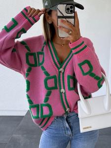 Women's Letter Embroidery Button Front Cardigan, Casual Drop Shoulder Long Sleeve V Neck Cardigan, Women's Knitwear for Spring & Fall