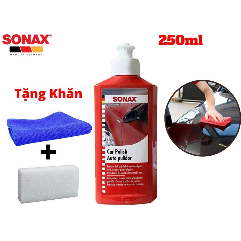 Kem Đánh Bóng Xe Cho Sơn Màu Và Kim Loại Sonax 300100 Car Polish 250ml Tặng Khăn và Mút