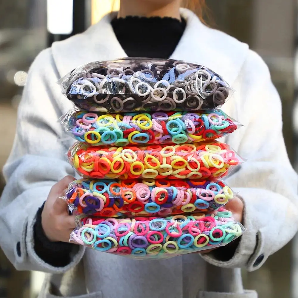 200pcs Women Girls Colorful Nylon Elastic Hair Bands Ponytail Hold Small Hair Tie Rubber Bands Scrunchie Hair Accessories Mini