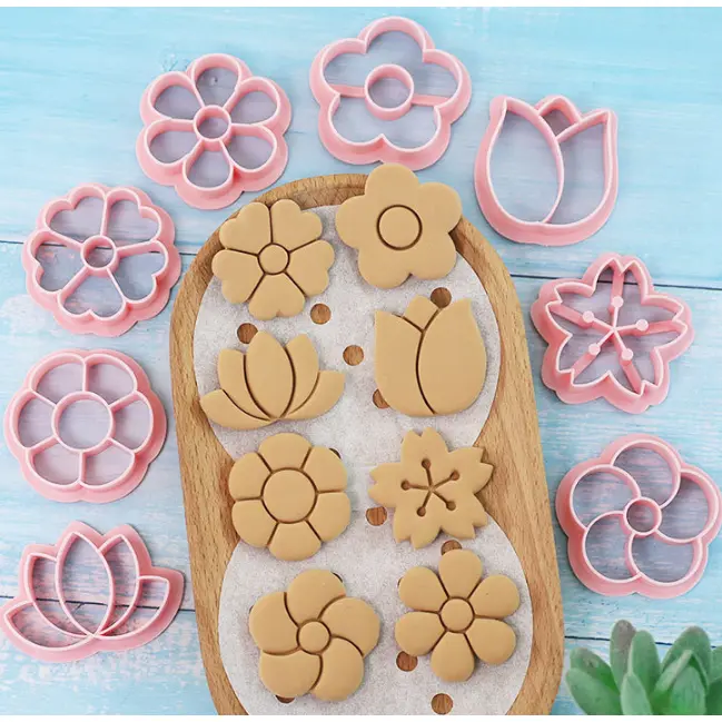 Bộ 8 khuôn làm bánh quy, bánh qui, bánh cookies 3D HOA LÁ QUẢ TRÁI CÂY