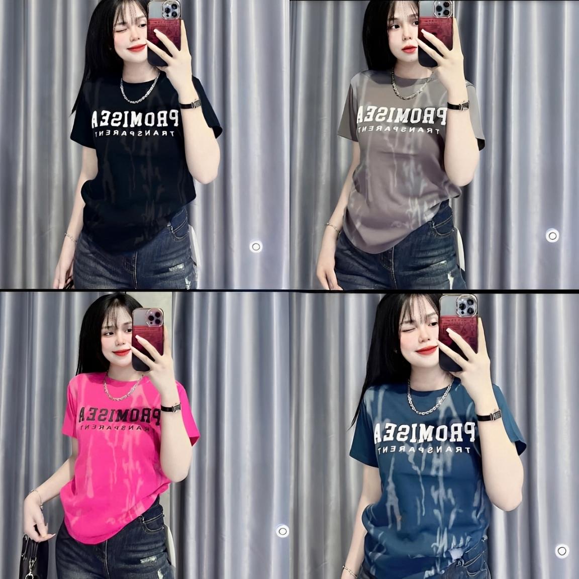 Áo Thun Cổ Tròn In Vải Thun Gân Tăm  Có Bigsize 45- 90 Kg Dễ Thương Nữ Women Top Đen Cổ Tròn Sơ Mi - B.1479