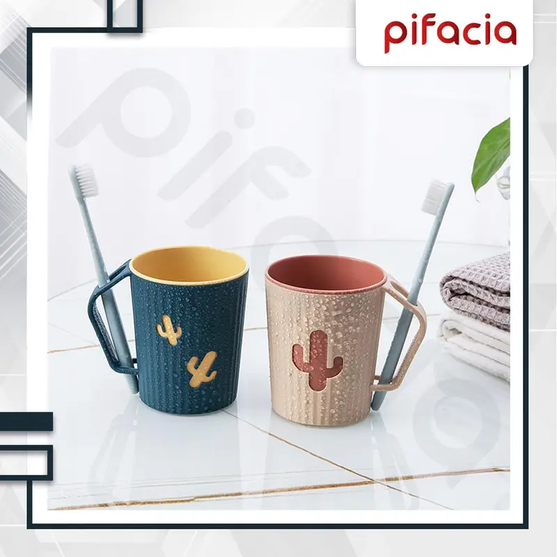 PIFACIA Gelas Kaktus Tempat Sikat Gigi Kumur Karakter Lucu Perlengkapan Kamar Mandi Cangkir BPA FREE Multifungsi 0