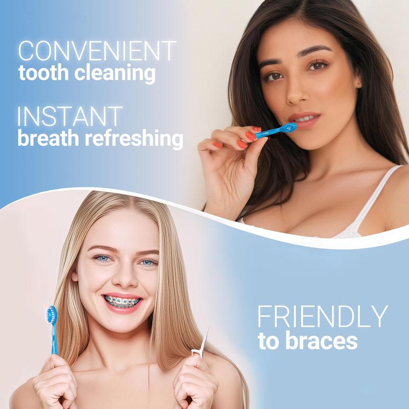 Disposable Mini Travel Toothbrush, 40pcs 5 in 1 Pre-pasted Toothbrush & Floss & Pick & Tongue Scraper, Portable Individual Pack for Travel, Breath Freshener Bead with Ice Flavor, No Water Or Rinsing, Floss Glide Easily, for Adult, Mouth Hygiene Kit 6