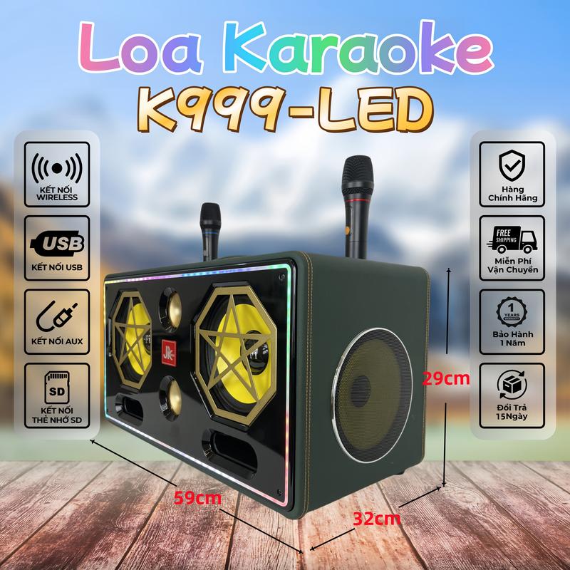 Loa Karaoke JK-K999 600W Di Động Nghe Nhạc Xách Tay Bluetooth 7.5 LED tạo hiệu ứng vòm xung quanh 8 chế độ 3 Đường Tiếng - Bass 20cm x 2 Mid 16cm x 2 Treble x 2 2 Micro UHF không dây Loa ngoài trời Loa gia đình