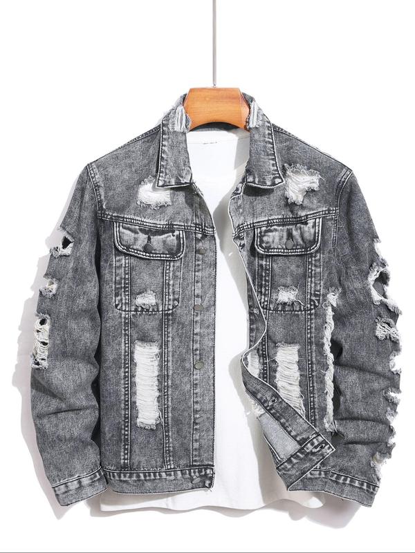 Men's Distressed Ripped Denim Jacket, Regular Fit Casual Fashion ...