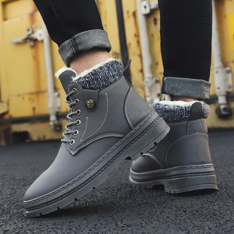 giay boot nam  Bốt Đi Tuyết Phong Cách Hàn Quốc, Giày Đệm Cotton Cao Cấp, Lót Lông Cừu, Dày Và Ấm Áp, Bốt Giữa, Bốt Công Nhân Thường Ngày, Thời Trang, Giày Ren Giữa Hoa Cổ Cao 3