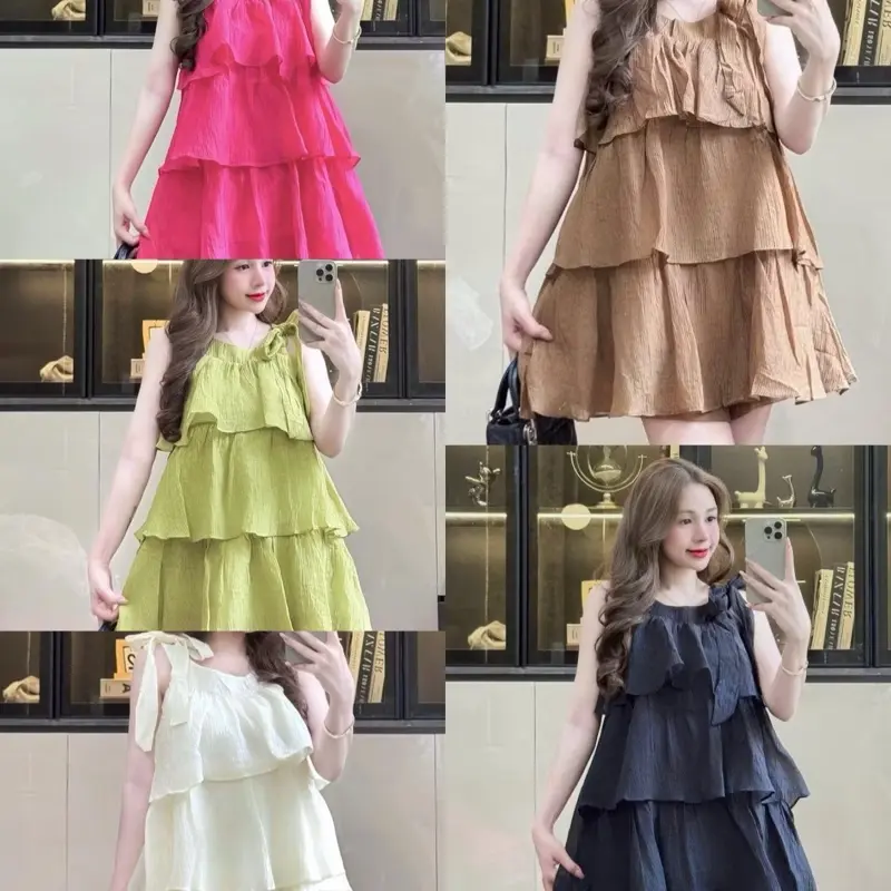 ￼Set Bộ Nữ Áo Yếm Tơ 3 Tầng Kèm Quần Có Túi Chất Vải Tơ Cao Cấp (không gây ngứa) (Bigsize45-85kg)