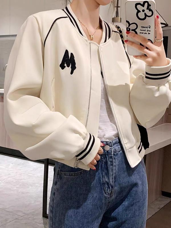 ÁO KHOÁC CROPTOP BOMBER IN CHỮ M MS Nữ Jacket Women Kem Lịch