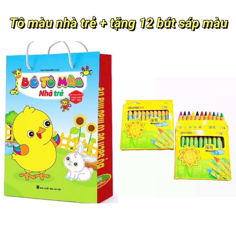 Bộ 8 cuốn tô màu nhà trẻ cho bé Tặng kèm 12 bút sáp màu