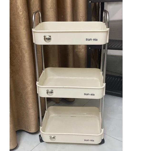 ￼Kệ đựng đồ đa năng Sunmix khay nhựa cao cấp , kệ đựng đồ nhà bếp có bánh xe di chuyển