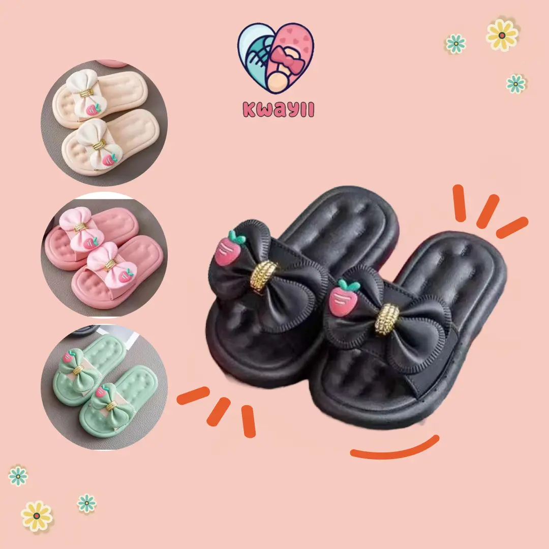 【Ready Stock】Kwayii | Kid's Girls Colourful Cute Ribbon Fashion Sandal Slipper | Girls Sandal | Selipar Cantik Budak Perempuan