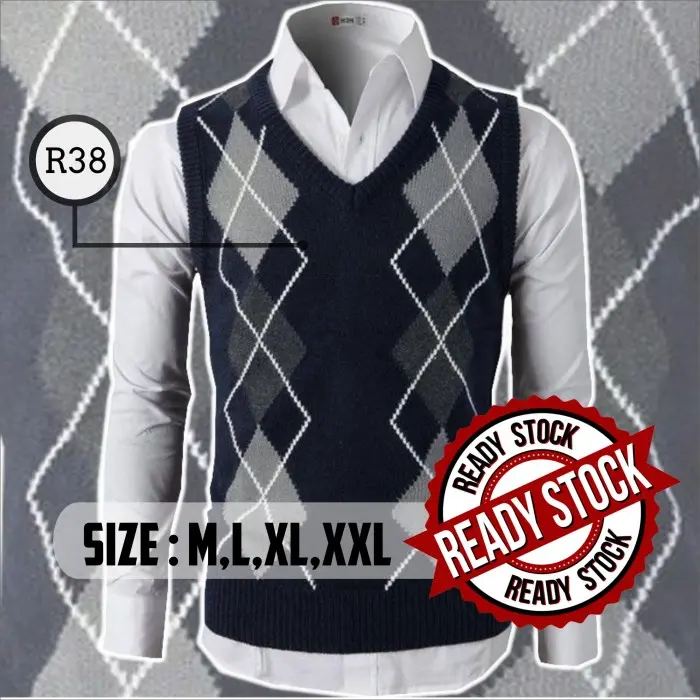 R38 - Rompi Rajut Motif Kotak Abu Putih Hitam | Rompi Rajut Pria | Rompi Kantor | Rompi Sekolah | Rompi Kuliah | Rompi Vest Rajut Laki Laki | Rompi Kotak Kotak | Vest Rompi Murah Bisa COD | Rompi Korean Style | Rompi Vest Cowo | Men's Knitted Vest navy 0