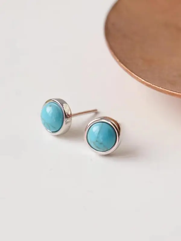 S925 Sterling Silver Round Shaped Turquoise Decor Earrings, Elegant Jewelry for Women, Trendy All-match & Exquisite Jewelry for Birthday Gift 4