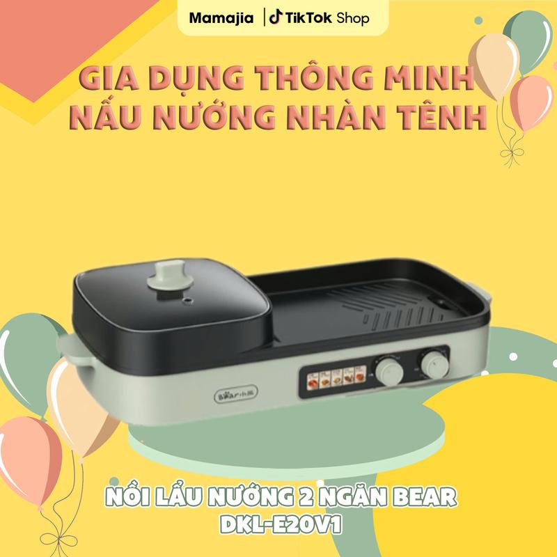 Bếp lẩu nướng điện BEAR 2 trong 1 - Nồi lẩu nướng đa năng cho 2-6 người - Tiết kiệm chi phí và thời gian - Công suất lớn Nồi Điện Nồi Lẩu Điện