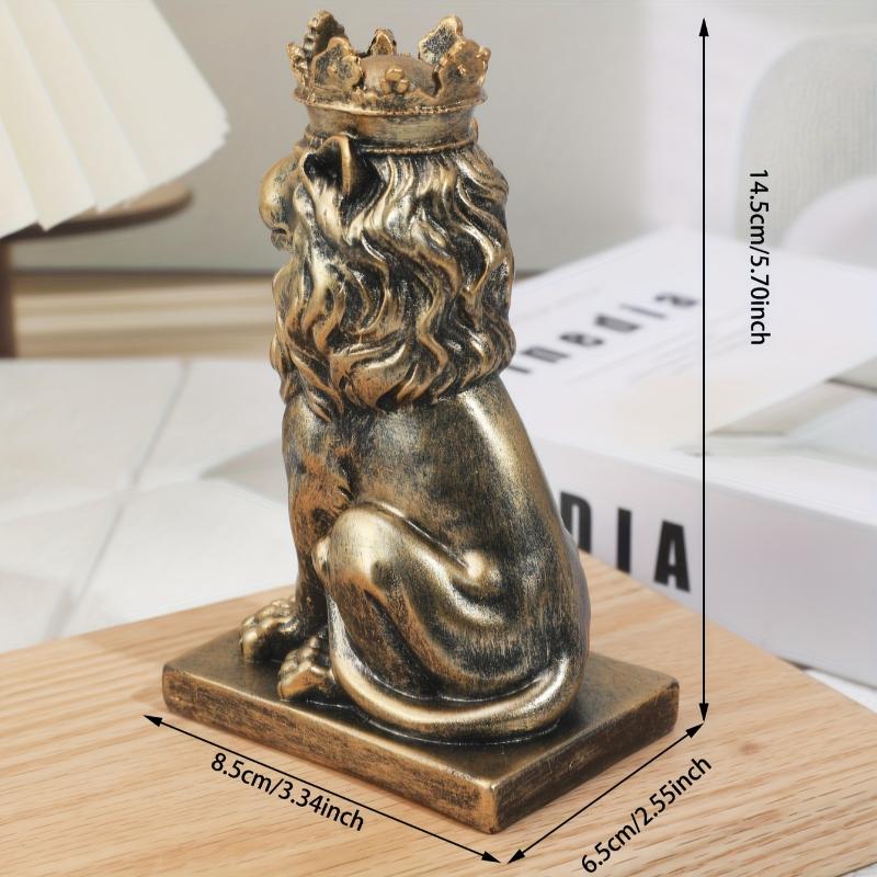 1pc Majestic Crowned Lion Statue - Rustic Royal Resin Figurine for Indoor and Outdoor Decor - Mantel, Bookshelf, Office Accent, Regal Animal Sculpture with Premium Details Room Ornaments 2