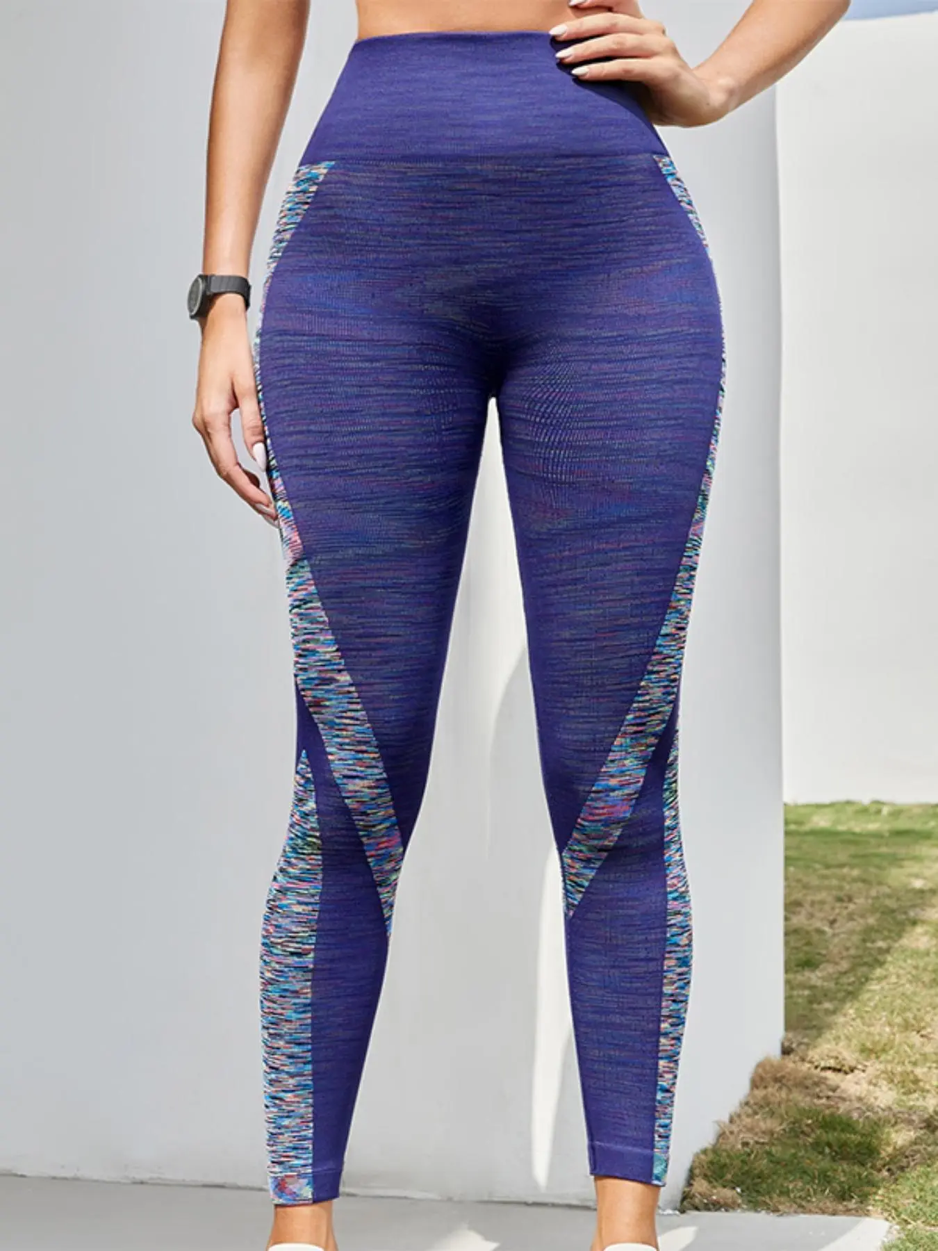 Women's Colorblock High Waist Sports Leggings, Seamless High Stretch Skinny Pants, Ladies Sportswear Clothing for Indoor Outdoor Wear, Gym Clothes