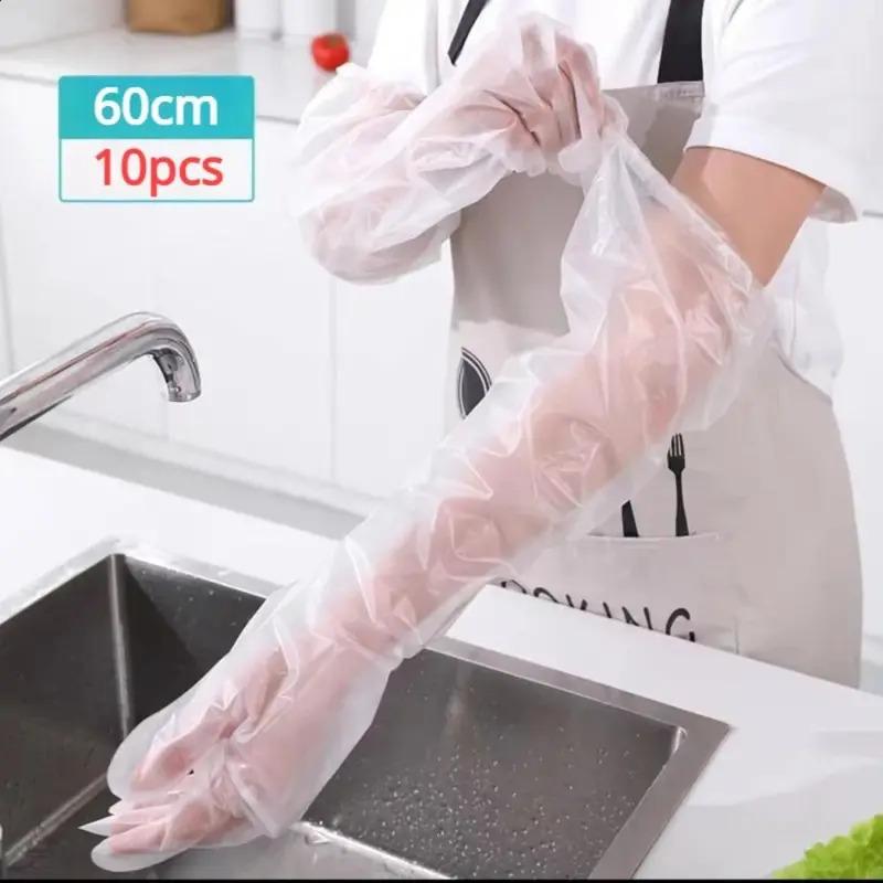 10PCS Multifunctional Disposable Gloves Plastic Waterproof Farm Glove Durable Transparent Cleaning Long Gloves 0