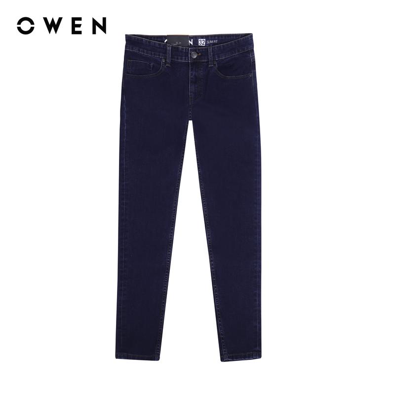  OWEN - Quần jeans  Nam Slim Fit - QJS230163 màu Xanh chất liệu Cotton-Spandex Hoạ tiết Trơn Menswear 
