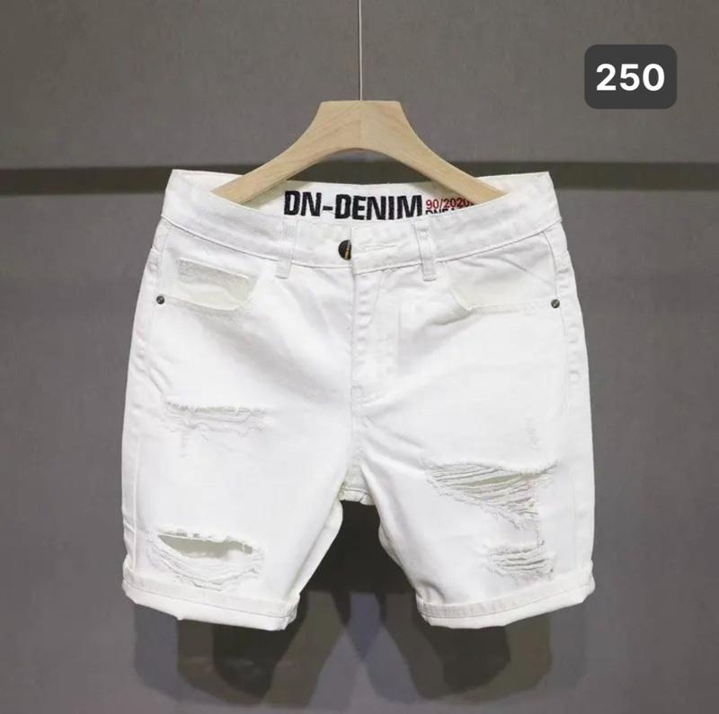 Quần short jean nam 250 màu trắng rách quần sọt jean nam màu trắng rách quần đùi jean quần nam ngắn quần rin nam ngắn co giãn size 45 - 75kg Menswear Pants Có Túi