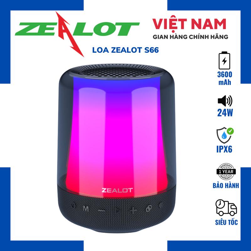 TẶNG NHẠC Loa Bluetooth Zealot S66 Công Suất 24W Bass Mạnh Chuẩn Kháng Nước IPX5 Dung Lượng Pin 3600 mAh Đèn Led RGB Hỗ Trợ Kết Nối Cổng USB Thẻ Nhớ AUX Kết Nối 2 Loa Pin Trâu | Bảo Hành Chính Hãng 12 Tháng | Củ Loa Nghe Nhạc
