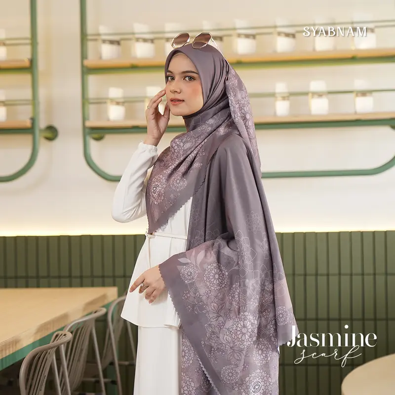 Syabnam Official - Jasmine Scarf - Scarf Motif | Kerudung Hijab Segi Empat Logo Voal Digital Muslim Square Printing 3