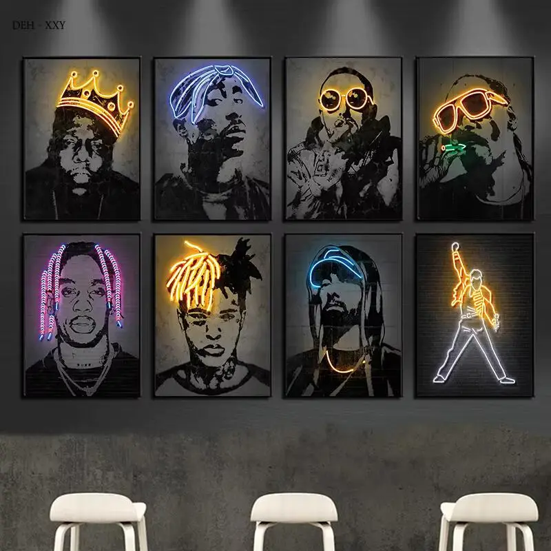 Áp Phích Ngôi Sao Rapper, Thiết Kế Neon Trừu Tượng, Tranh Nghệ Thuật Treo Tường Cho Ca Sĩ Hip Hop, Tranh Vải Graffiti, Thích Hợp Để Trang Trí Nhà Cửa, Phòng, Quán Bar