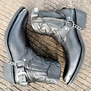 COD_Sepatu Jenggel Boots Pria Kulit Asli Resleting Zipper Hitam Murah Karet Shoes