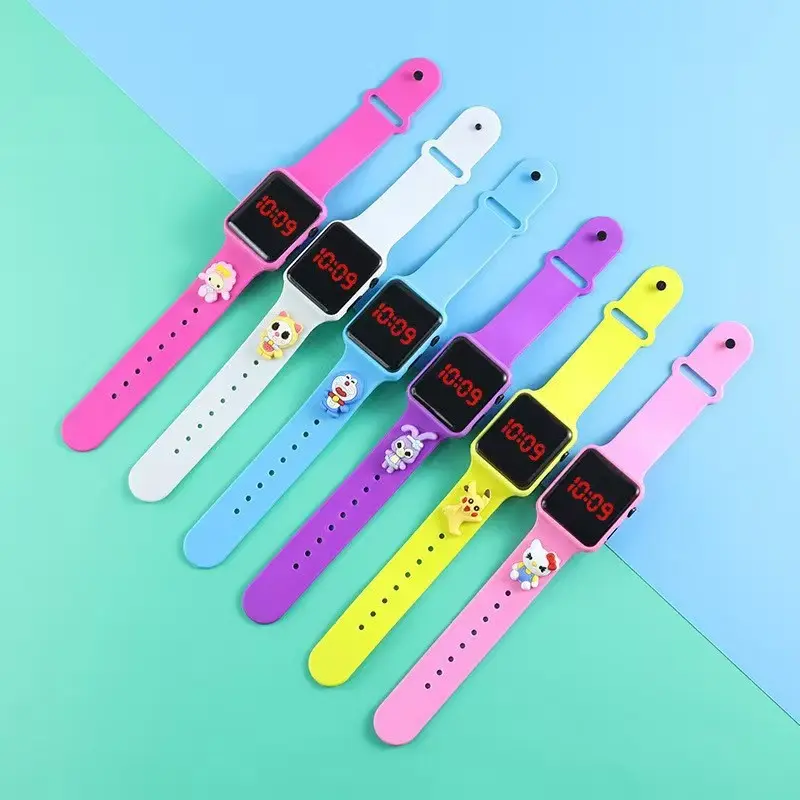 Student Square Doll LED Electronic Watch, Sports Button Cute Cartoon Wristband Watch