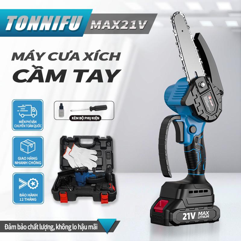 Máy cưa xích cầm tay Tonnifu lõi đồng 21V, công suất mạnh mẽ, cắt gỗ, tỉa cành, cưa mini đa năng tiện lợi