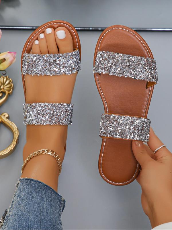 Women's Fashion Glitter Rhinestone Decorated Slide Sandals, 1 Pair Casual Open Toe Sandals for Summer, New Trend All-match Sandals for Daily Wear 4