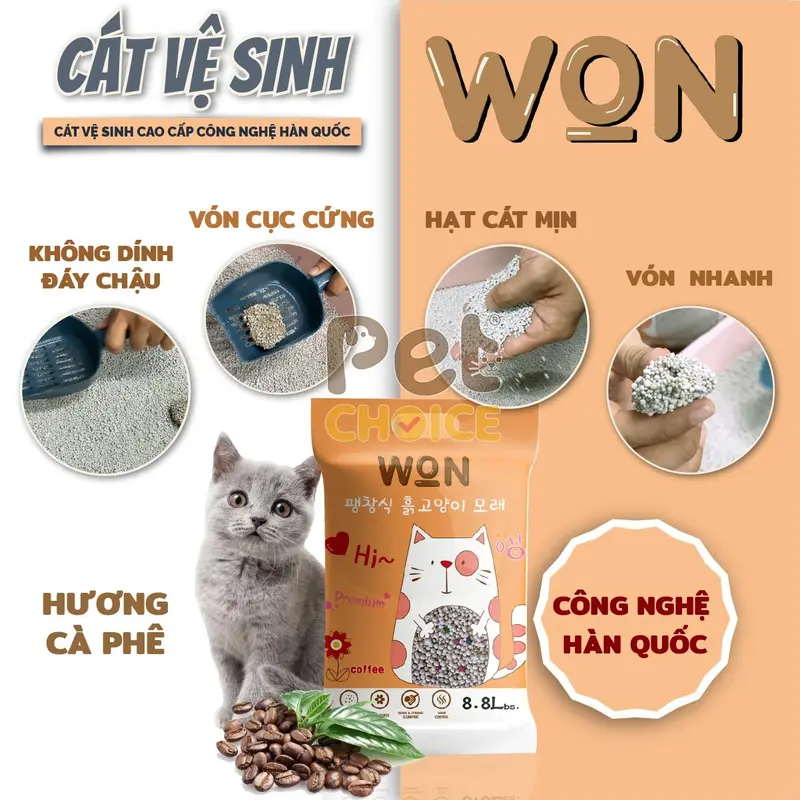 Cát Vệ Sinh Cho Mèo Nhiều Mùi Hương, Vón Nhanh Công Nghệ Hàn Quốc - WON 8.8L/4KG - PetChoice 3